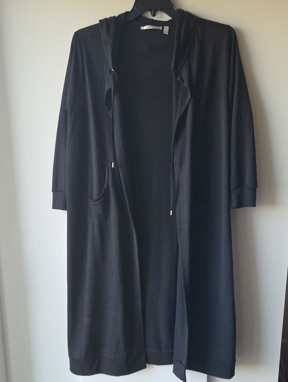 Cyrus Black Long Hooded Open-Front Coatigan